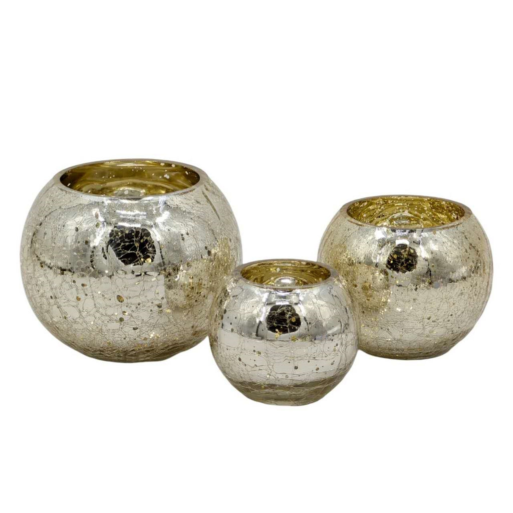 bulk 12 Gold Crackle Glass Candle Holder Medium 12cm