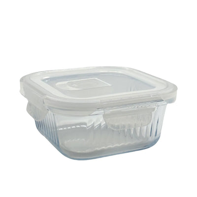 bulk 24 Borosilicate Glass Container W Lid Square 520ml 14x7cm
