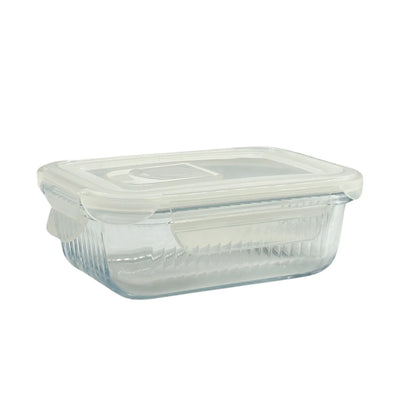 bulk 24 Borosilicate Glass Container W Lid Rect 370ml 15x6cm