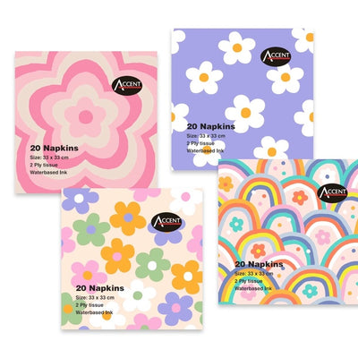 bulk 960 Groovy Style Napkins 2ply Assort 33cm
