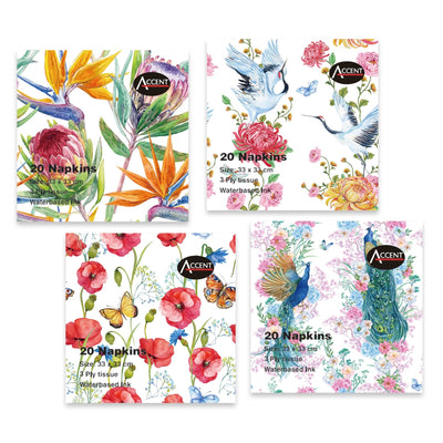 bulk 960 Garden Dreams Napkins 2Ply 4 Assorted 33cm