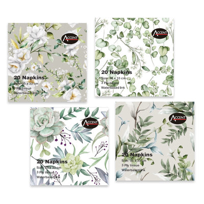 bulk 960 Eucalyptus Pattern Napkin 3ply Assorted 33cm