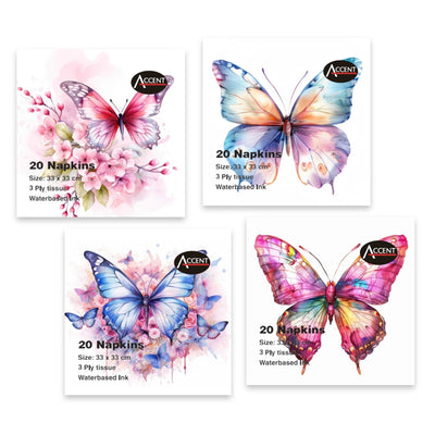 bulk 960 Butterfly Emporium Napkins 2ply 4 Assort 33cm
