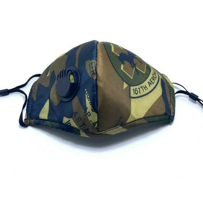 Adult Face Mask Camouflage Reusable Adjustable w Breathing Valve 3Ply
