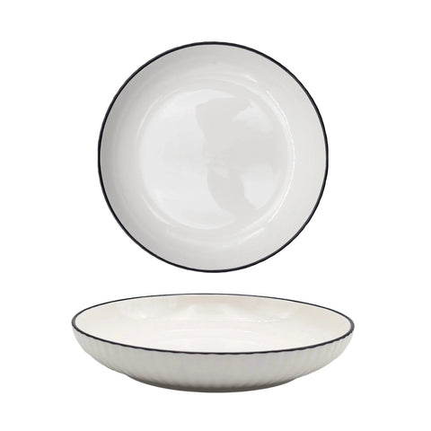bulk 24 Sorrento Porcelain Embossed Flan Dish w Black Rim 8.5'' 21cm