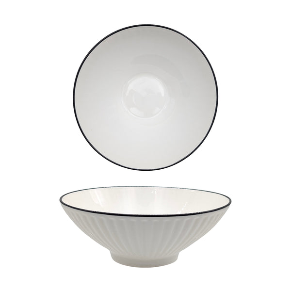 bulk 24 Sorrento Porcelain Embossed Soup Bowl w Black Rim 8" 20cm