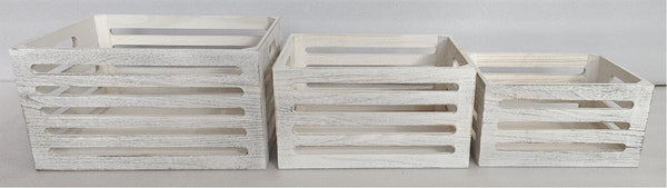 Set 3 Wood Crates White Wash 40x22cm