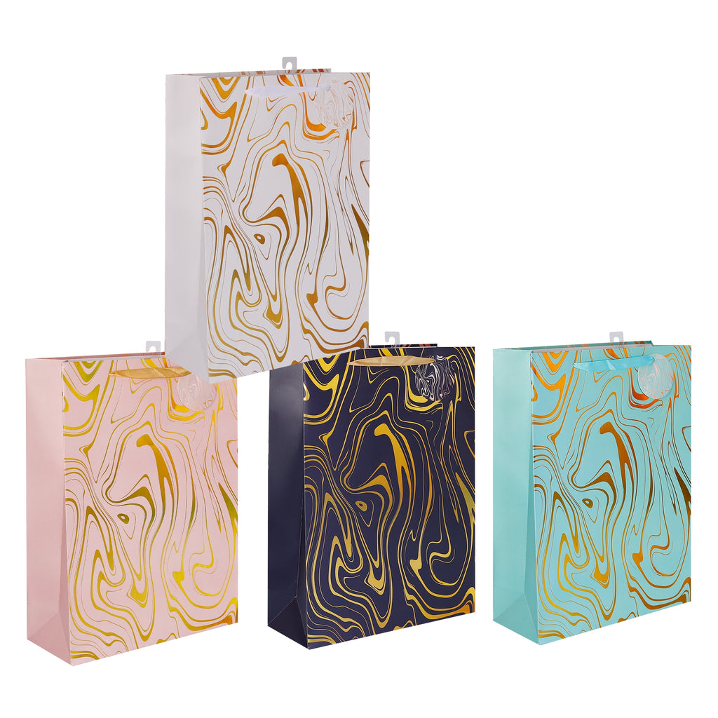 bulk 24 Medium Marble Flow Gift Bag Foiled 4 Assorted 18x23cm