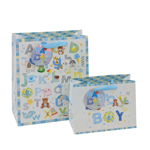 bulk 24 Large Baby Boy Gift Bag 2 Asst 32cm