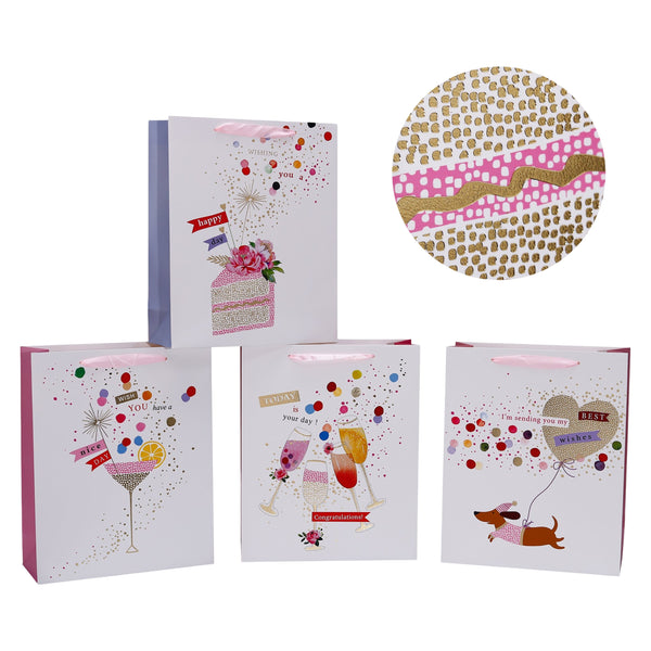 bulk 24 Large Festive Cheers Gift Bag Assort 26x32cm