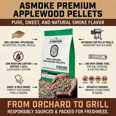ASMOKE 20lbs x2 Premium Apple Wood Pellets for Smoker & Grill – Natural Sweet Fruit Flavour BBQ Fuel for Chicken, Pork & Pizza Ovens