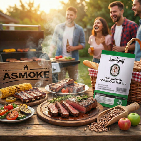 ASMOKE 20lbs x2 Premium Apple Wood Pellets for Smoker & Grill – Natural Sweet Fruit Flavour BBQ Fuel for Chicken, Pork & Pizza Ovens