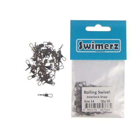 Swimerz Rolling Swivel w Interlock Snap, Size 14, 50 pack