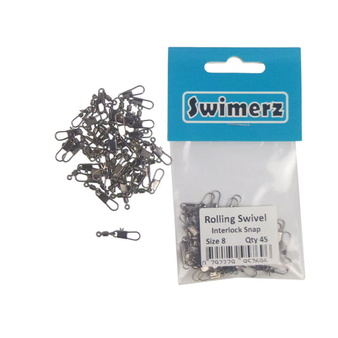 Swimerz Rolling Swivel w Interlock Snap, Size 8, 45 pack