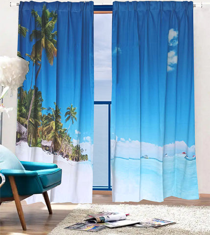 Sea View 3D Printing Blockout Curtains 260x213cm PINCH PLEAT Fabric Seascape