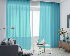 2 Long drop Sheer Voile Curtains 592cm x 270cm Drop+Hooks Pinch Pleat Lake Blue