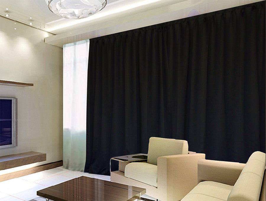 Blockout Curtains 540x230cm PINCH PLEAT Blackout High Level Fabric +Hooks,Black