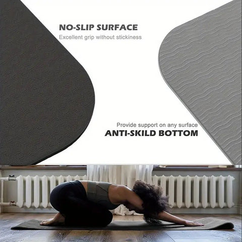 Sport TPE Yoga Mat Exercise Workout Mats Fitness Mat for Home Gym Black 8mm