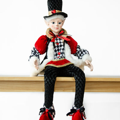 LUXURY CHRISTMAS CAROLLER ELF BLACK/RED 65CM