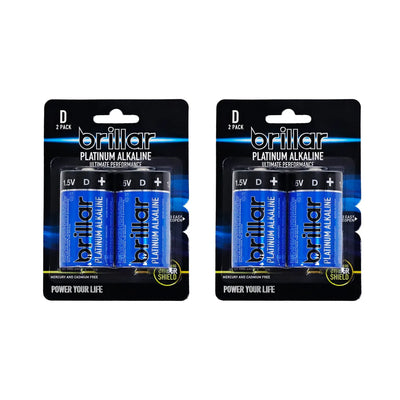 Brillar D Platinum Alkaline Batteries 2pk