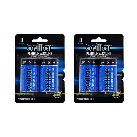 Brillar D Platinum Alkaline Batteries 2pk