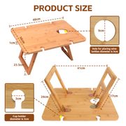 Bamboo Foldable Picnic Table Tray with Wine and Glass Holders
