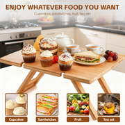 Bamboo Foldable Picnic Table Tray with Wine and Glass Holders