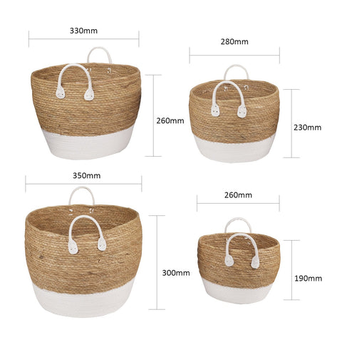 4 Piece Cotton Rope Stripe Carry Handles Storage Baskets Set