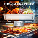 4 Pack Hotel Pans, Full Size Anti-Jam Steam Pan with Lid, 0.8mm Thick Stainless Steel Steam Table Pan, 4-Inch Deep Commercial Table Pan, Catering Storage Food Pan, for Industrial & Scientific