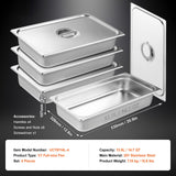 4 Pack Hotel Pans, Full Size Anti-Jam Steam Pan with Lid, 0.8mm Thick Stainless Steel Steam Table Pan, 4-Inch Deep Commercial Table Pan, Catering Storage Food Pan, for Industrial & Scientific