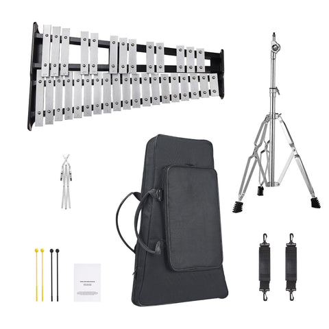 32 Note Glockenspiel Xylophone Bell Kit, Professional Percussion Instrument Set with Mallets, Drum Sticks, Music Stand, Adjustable Stand and Carrying Bag for Students & Adults