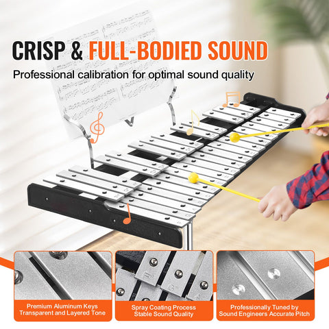 32 Note Glockenspiel Xylophone Bell Kit, Professional Percussion Instrument Set with Mallets, Drum Sticks, Music Stand, Adjustable Stand and Carrying Bag for Students & Adults