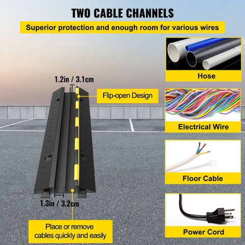 3 Pcs 2-Cable Rubber Electrical Wire Cover Cord Protector Ramp 11000 lbs