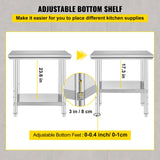 Commercial Worktable & Workstation 24 x 30 x 32 Inch Stainless Steel Work Table Heavy Duty Commercial Food Prep Work Table for Home, Kitchen, Restaurant Metal Prep Table with Adjustable Feet