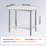 910x610mm Stainless Steel Kitchen Bench Commercial Work Food Prep Table