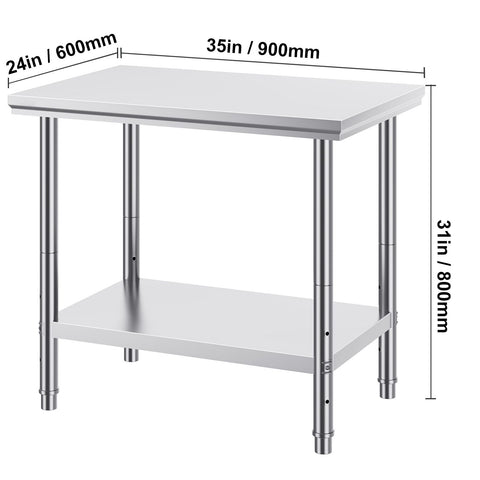 910x610mm Stainless Steel Kitchen Bench Commercial Work Food Prep Table