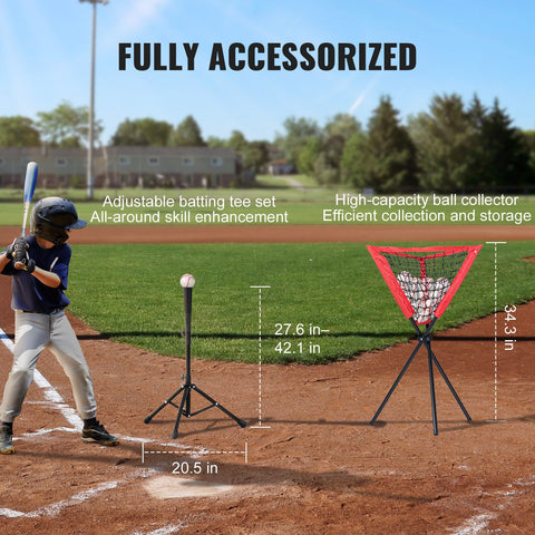 7x7 ft Baseball Softball Practice Net, Portable Baseball Training Net for Hitting Catching Pitching, Backstop Equipment with Bow Frame, Carry Bag, Strike Zone, 12 Balls, Tee, and Ball Collector