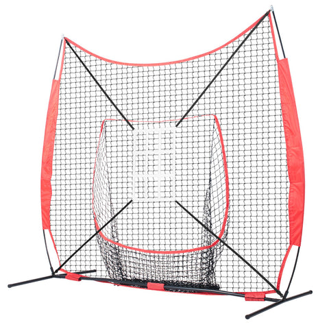 7x7 ft Baseball Softball Practice Net, Portable Baseball Training Net for Hitting Catching Pitching, Backstop Equipment with Bow Frame, Carry Bag, Strike Zone, 12 Balls, Tee, and Ball Collector
