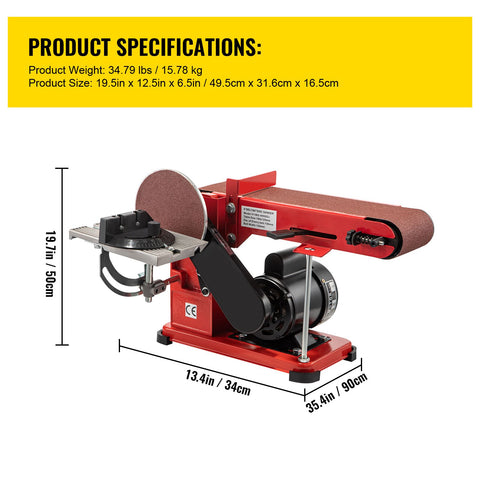 Belt Sander 4" x 36", Disc Combo Sander 6",Electric Adjustable Bench Belt Sander 375W,Grinder Bench Sanding Machine With 4 Rubber Foot Pad