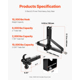 3 Point Trailer Hitch with 2 in Receiver, 3pt Quick Hitch Attachment, Heavy Duty Tractor Tow Drawbar Adapter, Compatible with Kubota, Mahindra, Ford, Yanmar, John Deere, Massey Ferguson