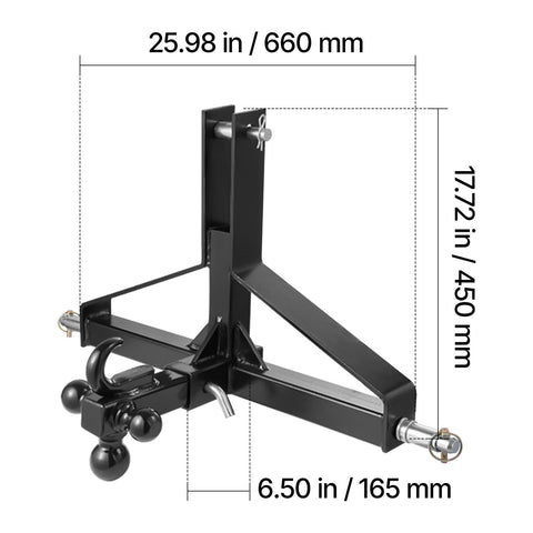 3 Point Trailer Hitch with 2 in Receiver, 3pt Quick Hitch Attachment, Heavy Duty Tractor Tow Drawbar Adapter, Compatible with Kubota, Mahindra, Ford, Yanmar, John Deere, Massey Ferguson