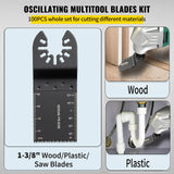 100PCS Oscillating Saw Blades, Quick Release Multitool Blades Kit, HCS Tool Blades for Wood Plastic, Compatible with Dewalt Dremel Fein Worx Bosch Makita Milwaukee