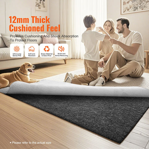 Rug Pad Gripper 9' x 12' Protective Carpet Pad 0.47" Thick for All Floors