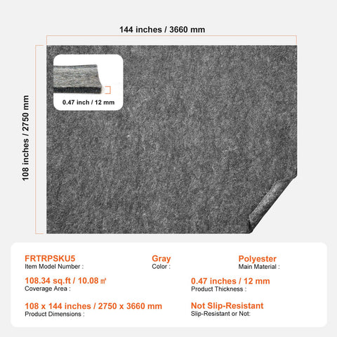 Rug Pad Gripper 9' x 12' Protective Carpet Pad 0.47" Thick for All Floors