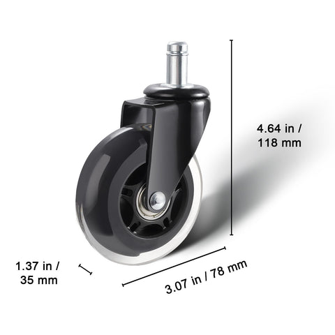 Office Chair Wheels, Set of 5, 76.2 mm Caster Wheels Replacement for Hardwood Floors and Carpet, Heavy Duty Computer Gaming Desk Casters with 59 kg Load Capacity, Universal Fit for Most Chairs