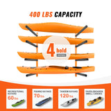 Wall Kayak Storage Rack, 4-Capacity Wall Mounted Kayak Holders for Kayak Canoe Paddle Board, Kayak Storage Hooks with Adjustable Padded Arms, 181.6 KG Load Kayak Hanger for Indoor Outdoor Garage