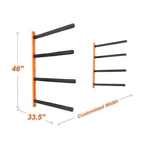 Wall Kayak Storage Rack, 4-Capacity Wall Mounted Kayak Holders for Kayak Canoe Paddle Board, Kayak Storage Hooks with Adjustable Padded Arms, 181.6 KG Load Kayak Hanger for Indoor Outdoor Garage