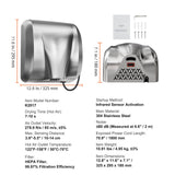 Heavy Duty Commercial Hand Dryer, 1800W Automatic High Speed Stainless Steel Warm Wind Hand Blower, 220V-240V Plug In/Hardwired Two Power Options, Compliant for Industry Business Restrooms