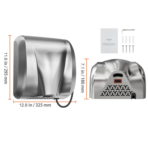 Heavy Duty Commercial Hand Dryer, 1800W Automatic High Speed Stainless Steel Warm Wind Hand Blower, 220V-240V Plug In/Hardwired Two Power Options, Compliant for Industry Business Restrooms