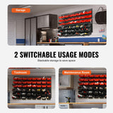 Wall Mounted Storage Bins, 48-Bin Parts Rack Organizer Garage Plastic Shop Tool with Wall Panels, Tool Organizer for Nuts, Bolts, Screws, Nails, Beads, Buttons, Other Small Parts, Black and Red